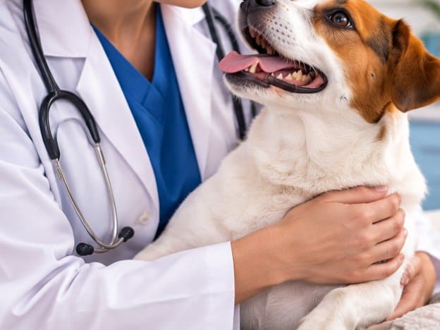 Veterinaria cargando a un perro